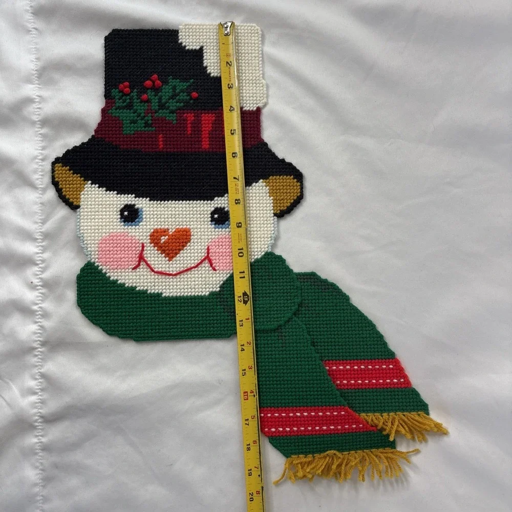 VTG Plastic‎ Canvas Handmade Christmas Needlepoint Jolly Snowman Wall Decor